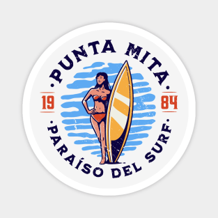 Vintage Punta Mita, Mexico Surfer's Paradise // Retro Surfing 1980s Badge Magnet